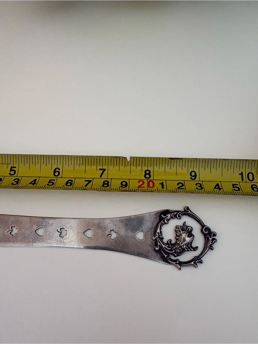 Sterling Letter Opener with Dragon Motif/Cutout Hearts and Clubs